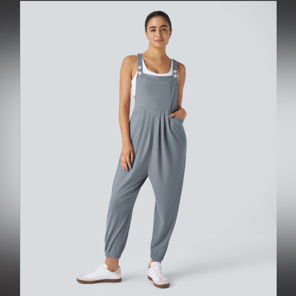 Halara Adjustable Strap Button Waffle Casual Jogger Overalls Pockets BRAND NEW